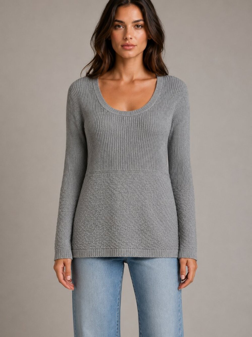🐧 Gitano 22/24W Gray Metallic Mixed-Knit Scoop Neck Sweater Made in USA